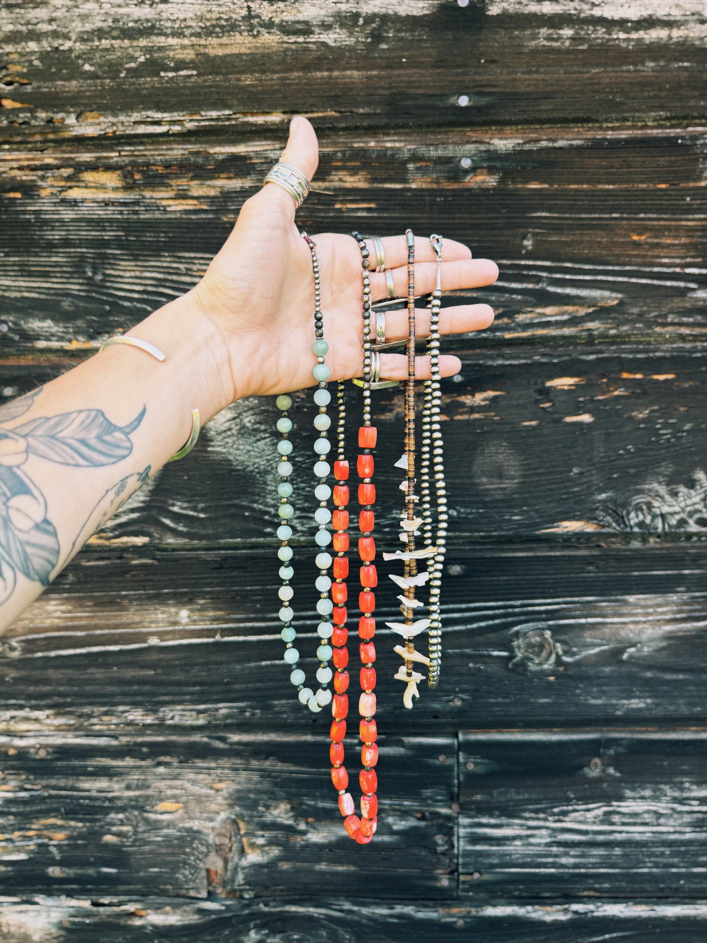 HEISHI AND MOTHER OF PEARL ZUNI FETISH NECKLACE