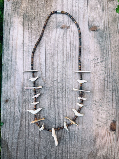 HEISHI AND MOTHER OF PEARL ZUNI FETISH NECKLACE