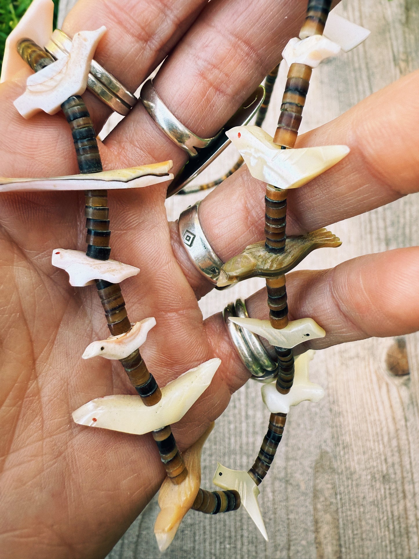 HEISHI AND MOTHER OF PEARL ZUNI FETISH NECKLACE